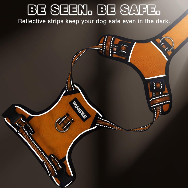 WINSEE Dog Harness No Pull, Pet Harnesses with Dog Collar, Adjustable Reflective Oxford Outdoor Vest, Front/Back Leash Clips for Small, Medium, Large, Extra Large Dogs, Easy Control Handle for Walking - Image 3